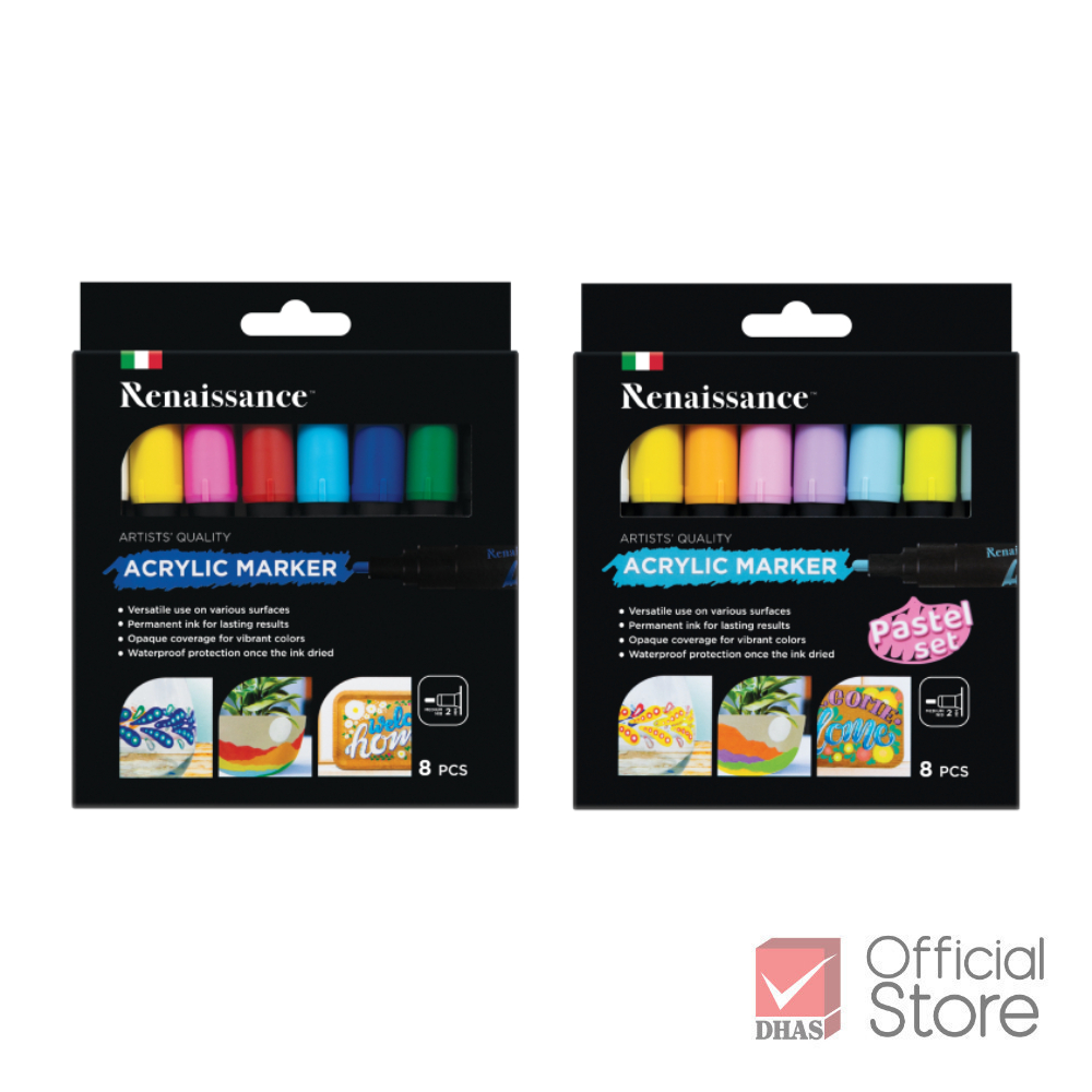 Renaissance ปากกา ปากกามาร์กเกอร์ อะคริลิค acrylic marker 8 สี จำนวน 1 ชุด