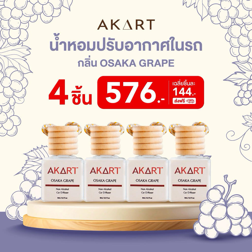 [Set4ชิ้นสะใจ]น้ำหอมรถยนต์กลิ่น Osaka Grape 4ชิ้น สะใจสุดๆ อากาศแบรนด์ AKART brand