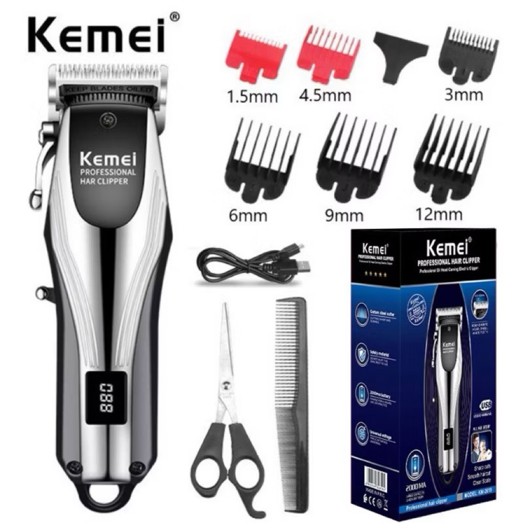 KEMEI KM-2619 แบตเตอเลี่ยนตัดผม ไร้สาย กันขอบ กันลาย ปรับระดับได้ โกนหนวดได้ พร้อมส่ง