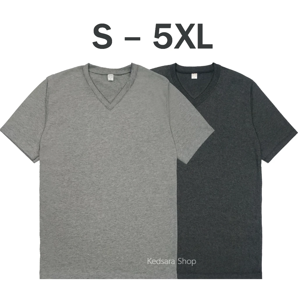 เสื้อยืดคอวี แขนสั้น สีพื้น ไซส์ S M L XL 2XL 3XL 4XL และ5XL ใส่ได้ทั้งผู้ชาย และ ผู้หญิง