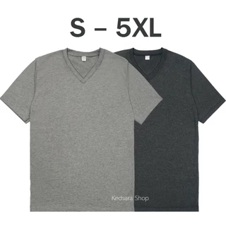 เสื้อยืดคอวี แขนสั้น สีพื้น ไซส์ S M L XL 2XL 3XL 4XL และ5XL ใส่ได้ทั้งผู้ชาย และ ผู้หญิง