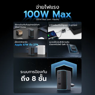 CUKTECH GaN3 AD1003T 100W / AD1003 120W / CTC615W / CMC610 หัวชาร์จเร็ว 3 พอร์ต รองรับ PD3.0 -24M