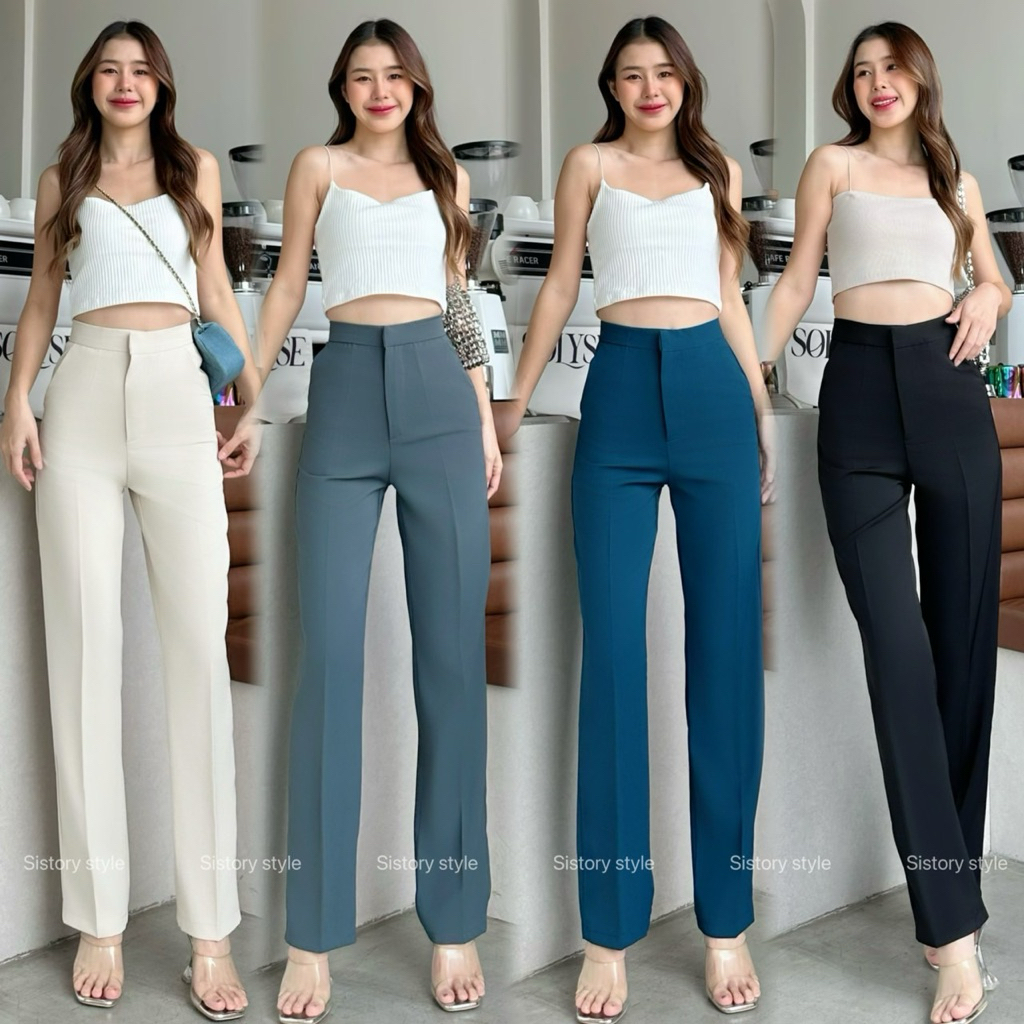 กางเกงเอวสูงขากระบอกเล็กเป๋าเจาะ zara pants (ผ้าลิลลี่พรีเมียร์)