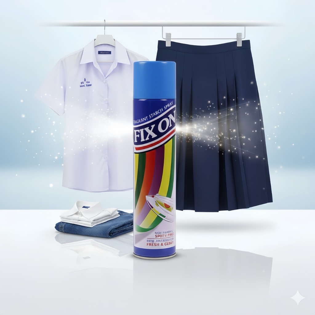 สเปย์อัดกลีบกระโปรง King's Stella (คิงส์สเตลล่า) Fix On รีดผ้าเรียบ อัดกลีบให้ได้รูป ขนาด 500 ml