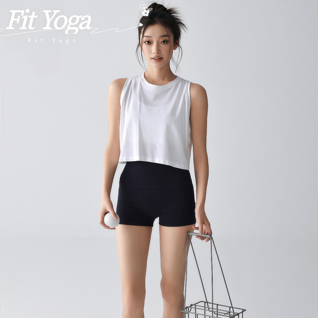 FitYoga เสื้อกีฬาแขนกุดทรงหลวม เสื้อยืดออกกำลังกายตัวสั้น แขนสั้นกระชับสัดส่วน ระบายอากาศได้ดีและเป็นมิตรกับผิวหนัง