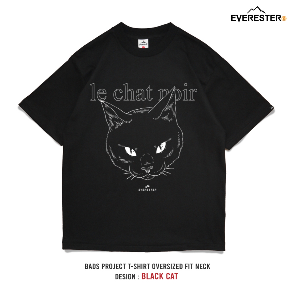 EVERESTER เสื้อไซส์ใหญ่ คอฟิต อก 56-60 นิ้ว เสื้อยืด Lucky Cat ผู้ชาย เสื้อคนอ้วน สีดำ Bexp