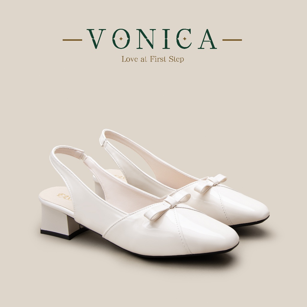 VONICA ส้นสูง 2 นิ้ว รองเท้าแตะผู้หญิงแฟชั่นส้นหนารองเท้าโบว์เหมาะกับออฟฟิศและงานแต่ง