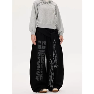 [Hip-hop trendy prints, street style wide-leg pants]กางเกงลำลองพิมพ์ลายฮิปฮอป กางเกงขากว้างแนวแจ๊สแดนซ์สำหรับผู้หญิง