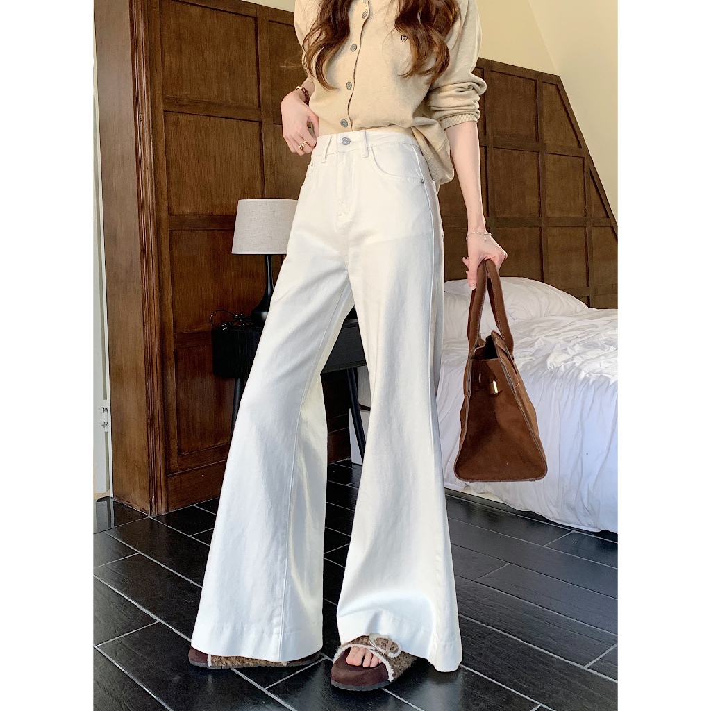 Beryl กางเกงยีนส์ขายาวทรงบานเอวสูงสไตล์เรโทรสำหรับผู้หญิงS-XL สไตล์เกาหลีเรียบง่าย สวมใส่สบาย - รูปที่ 7