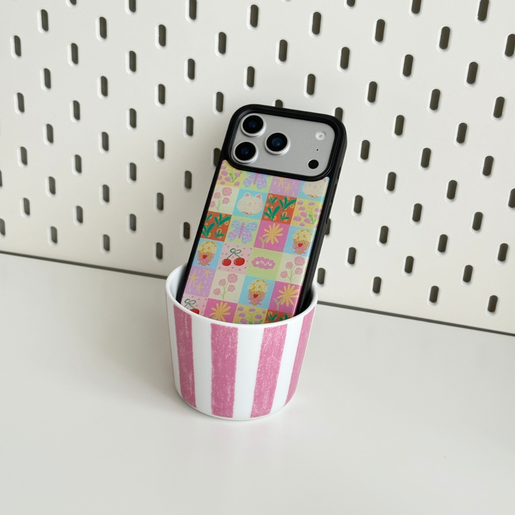 **ไม่มีแม่เหล็ก**amuse.stuff-epoxy case meow flower เคสเคลือบอีพ้อกซี่เนื้อหนา