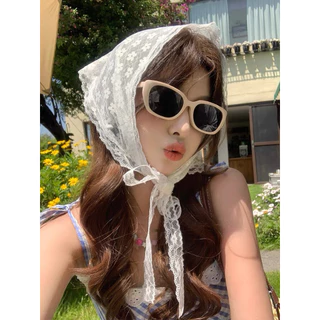 🌸OVP🌸 ผ้าคลุมผมตาข่ายลายดอกไม้ ผ้าโพกผม/ผูกเอวตาข่ายมีเชือกผูก
