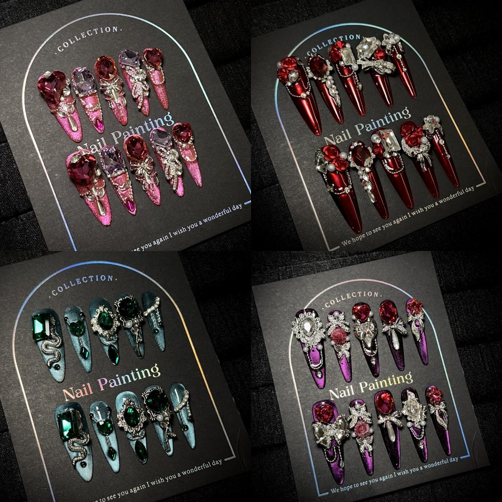 Luxurynail เล็บปลอมทรงหรูอลังการงานเฮนเมดอะไหล่จัดแน่นจัดเต็ม ไซส์ M