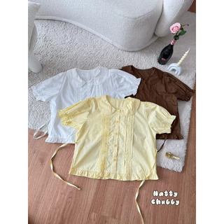 (Shopee video & live มีส่วนลด+ส่งฟรี✅) เสื้อสาวอวบอ้วนคอบัว แขนตุ๊กตา ดีเทลตีเกล็ดหน้า น่ารัก เรียบร้อย(38-48)