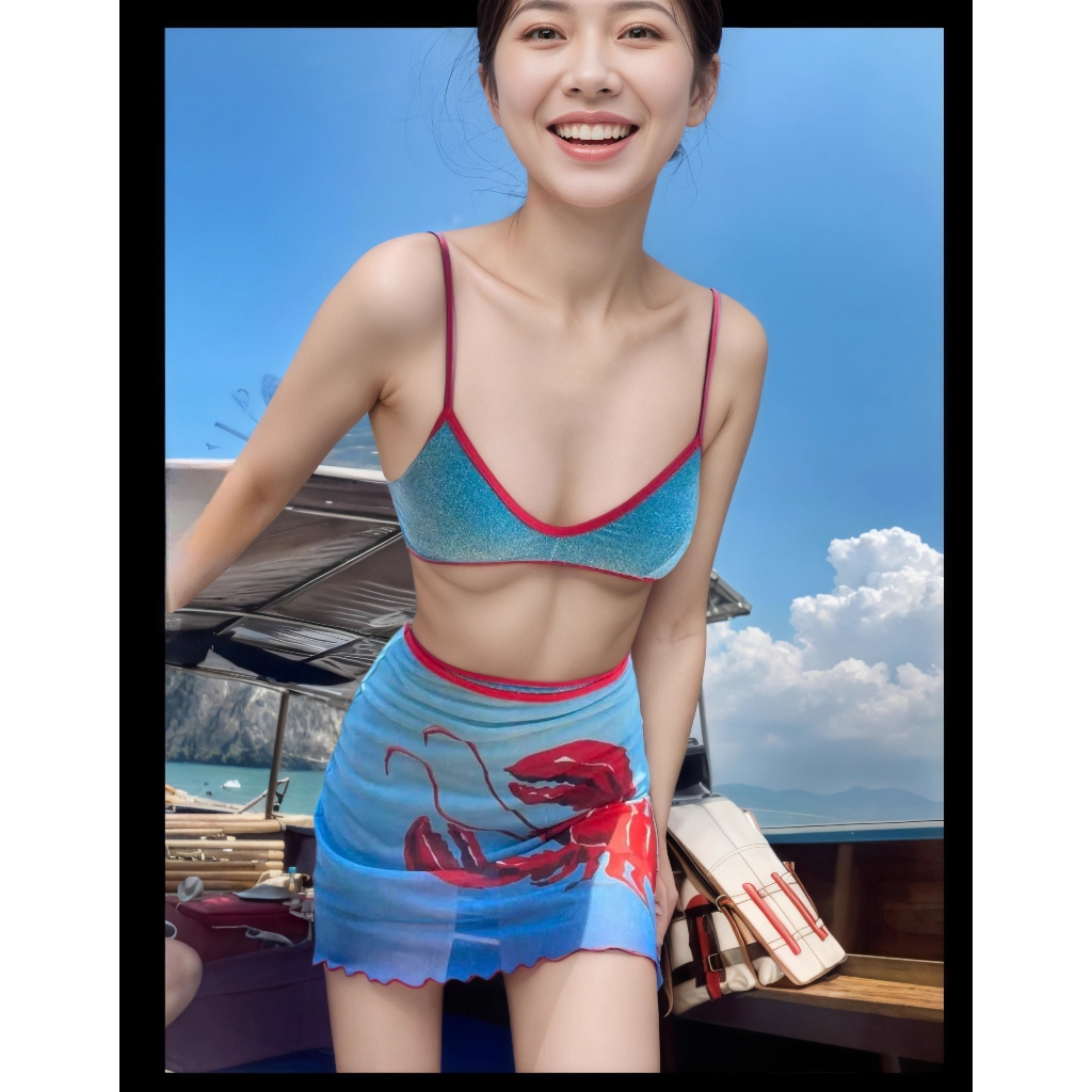 บิกินี่  ชุดว่ายน้ำ  เอวสูง  มีฟองน้ำ  สีสันสดใสเนื้อผ้าเป็นประกายเหมาะใส่ไปทะเล - รูปที่ 5