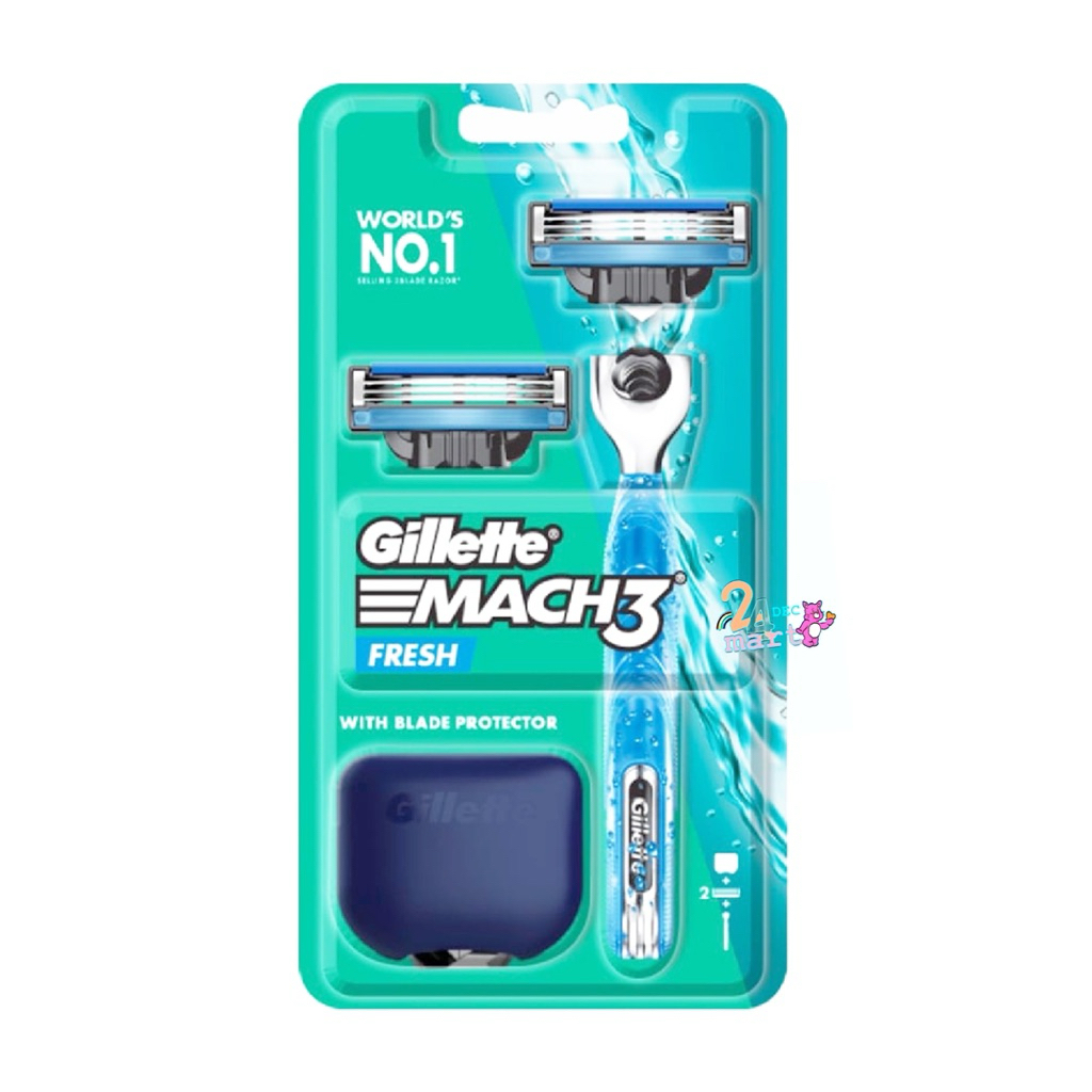 Gillette Mach 3 Razor 1up +2 brades  ยิลเลตต์ มัคทรีรุ่นแพ็คคู่ + ใบมีด 2 ใบ มีดโกนหนวด