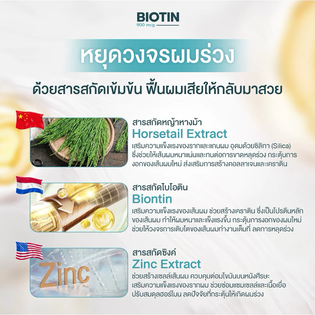 2BCARE SABINE BIOTIN COMPLEX วิตมินผมสวย  ไบโอติน900 mcg ช่วยบำรุงผม ผิว และเล็บ thumbnail 3
