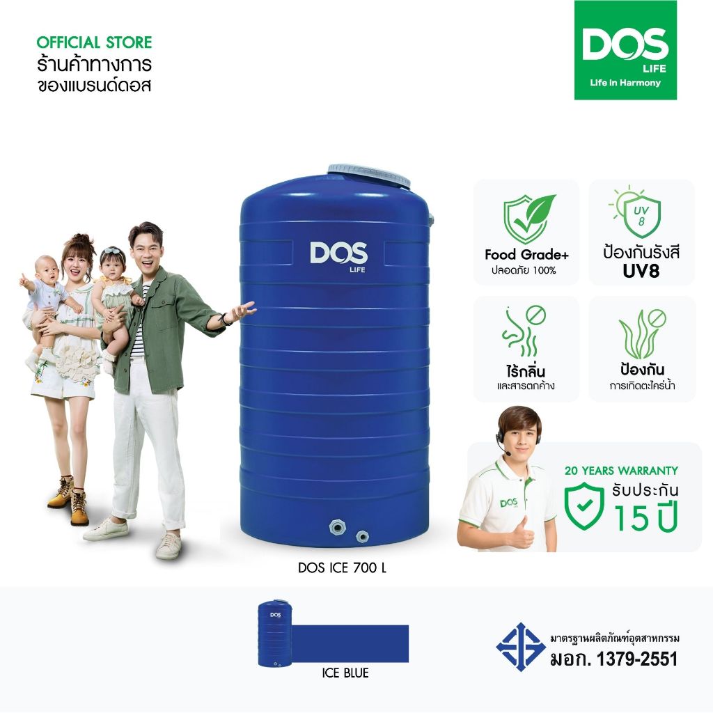 DOS ถังเก็บน้ำบนดิน รุ่น ICE 700L สี Blue