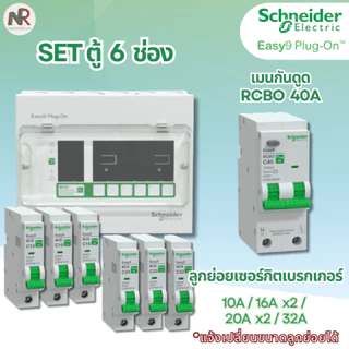 [SET] ตู้คอนซูมเมอร์ Schneider Easy9 6 ช่อง เมน/เมนกันดูด RCBO (เลือกขนาด) +ลูกย่อย ครบชุด EZ9EPL106