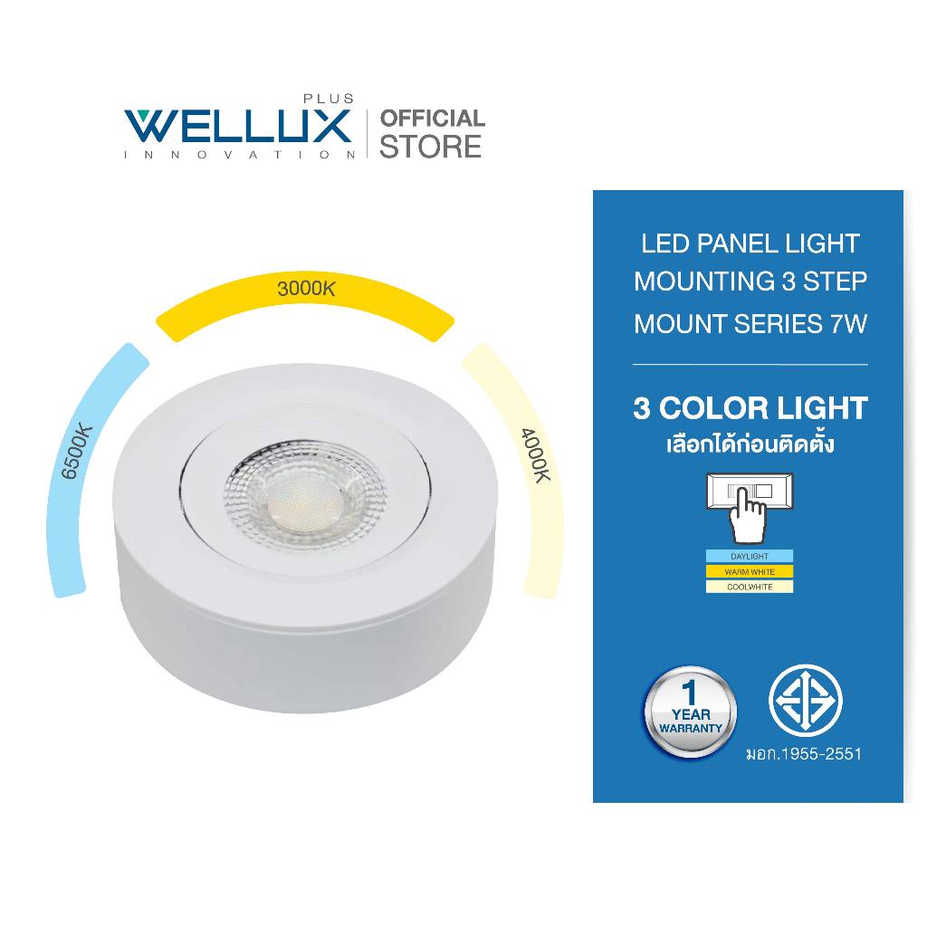 WELLUX ชุดโคมไฟติดลอย 7W เลือกได้ 3 แสง Daylight / Warm White / Cool White มอก.1955-2551