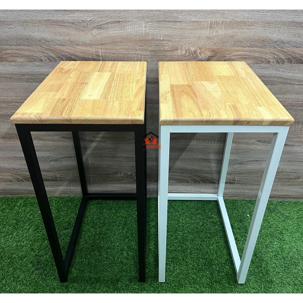 โต๊ะอเนกประสงค์ รุ่นขาสามด้าน หน้าไม้ยางพาราเกรดA ขนาด 50x35×75 cm. (ตัวสูง)  มีทั้งขาเหล็กสีขาวเเละสีดำ หน้าไม้ 6 สี