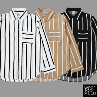 WERETOOMUCH เสื้อเชิ้ตลายทาง คอปก แขนยาว อก 36-44 ทรง Basic ผ้าไหมอิตาลี นุ่ม พริ้ว ใส่สบาย