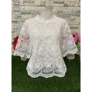 เสื้อลูกไม้ อก44-46 เสื้อสีดำ เสื้อลายดอก แขนสามส่วน สาวอวบ รุ่น4677-5