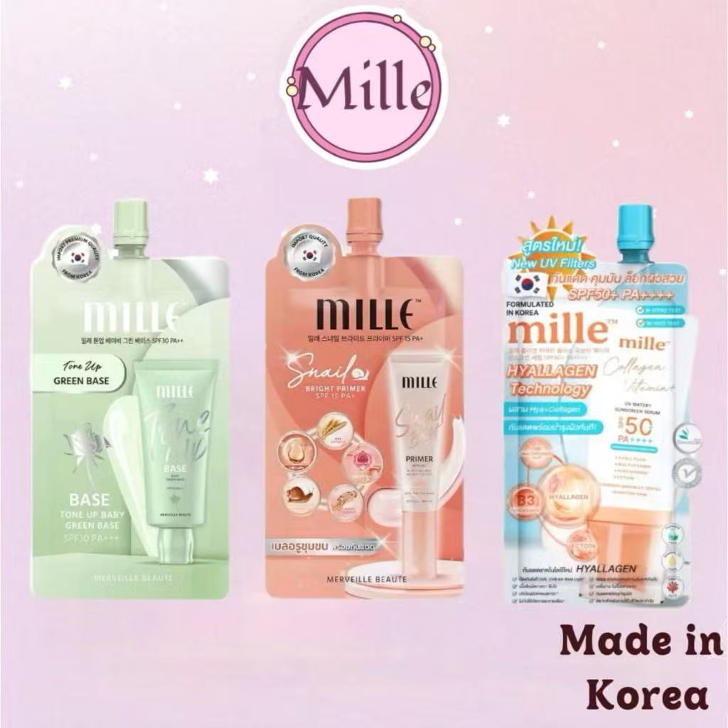 🌺[ราคาสุดคุ้ม ถูกที่สุด]🌺MILLE ( 1 ซอง ) primer bb ครีมซองมิลเล่ super miacle skin cover /whitening 