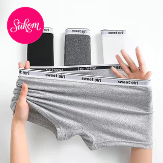 Girls' sports style boxer shorts, simple letter design, pure cotton, antibacterial crotch, mid-waist, tight boxer shorts