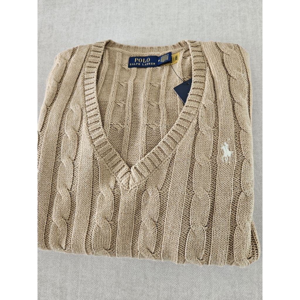 Polo ralph laurenCable-knit Cotton V-neck Sweater Purple สีม่วง ราคา ถูกที่สุด ดีลบีเคเค แกลเลอรีภาพที่ 8