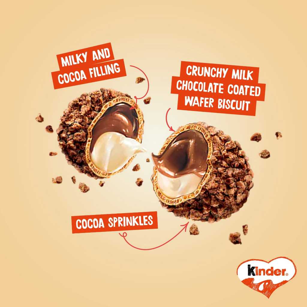Kinder Schoko bons crispy เวเฟอร์ไส้ครีมนม+ช็อกโกแลต นํ้าหนัก 22.4 กรัม จากอินเดีย BBF.24/12/26 - รูปที่ 2