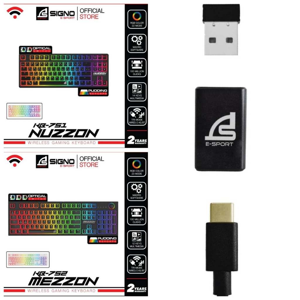 คีย์บอร์ดเกมมิ่ง SIGNO E-Sport  รุ่น KB-751/KB-752 สามารถเชื่อมต่อได้ 3 อุปกรณ์ Wireless Mechanical 