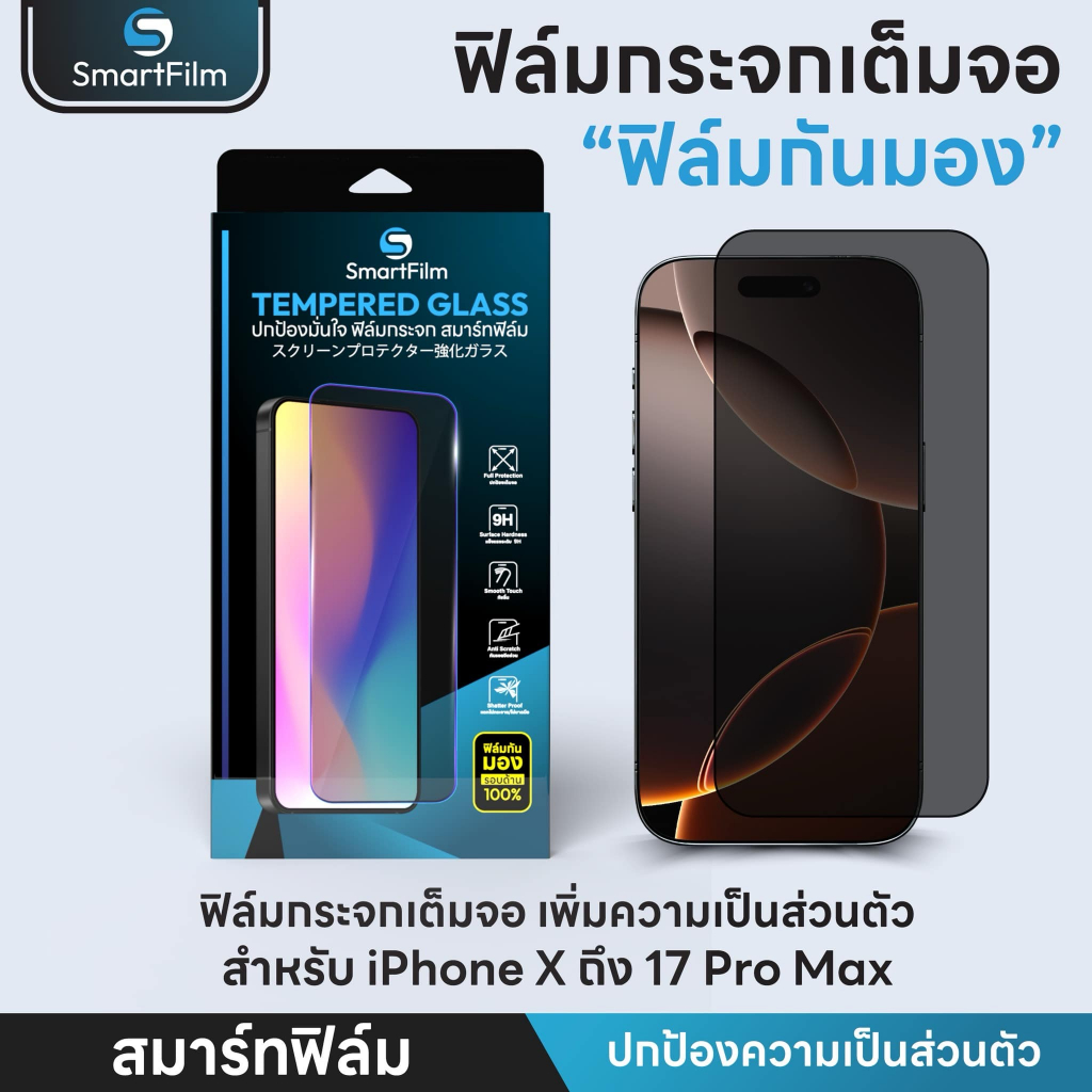 smart film ฟิล์มกันมอง เต็มจอ Privacy สำหรับ iPhone 17 17 pro max 16 pro max 15 pro max16/ProMax/Pro/Plus15 14 13 12 11