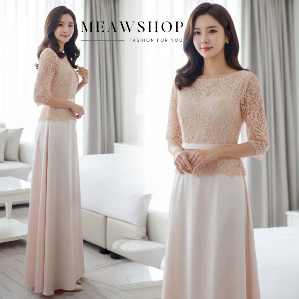 เดรสยาว ออกงาน สีโอรส M-4XL ชุดราตรี สาวอวบ อ้วน ชุดไปงาน ชุดราตรียาว ชุดแม่เจ้าสาว เจ้าบ่าว สุดหรู THE CLASSIC