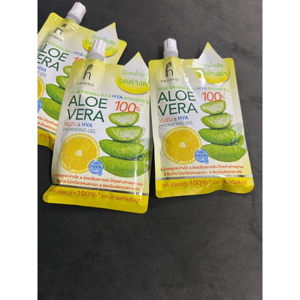 ราคาต่อ 1 ซอง เจลฮานาโซล Hanasol Aloe Vera Honey&HYA เจลว่านหางจระเข้ผสมสารสกัดส้มยูซุป 50 กรัม
