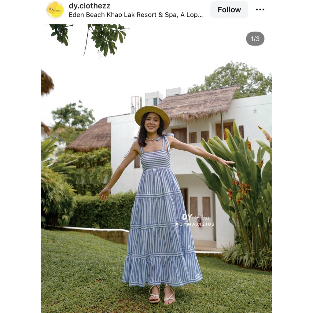 ส่งต่อเดรสจากร้าน Dy clothezz สีฟ้าและสีเขียว