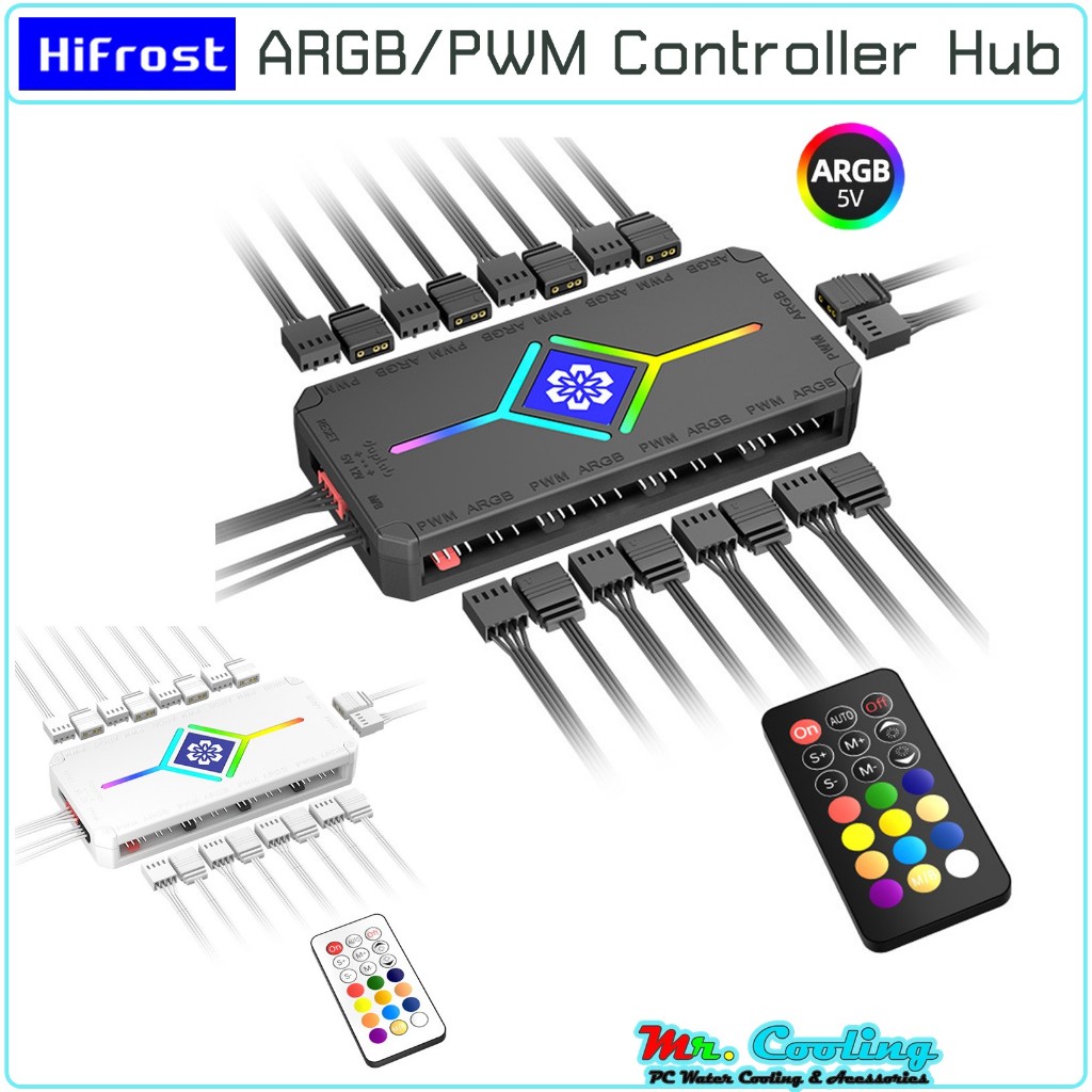ฮับพัดลมARGB  HIFROST กล่องคอนโทรลและรีโมท สำหรับอุปกรณ์ARGB คอมพิวเตอร์ ปรับแต่งแสงสีควบคุมความเร็ว