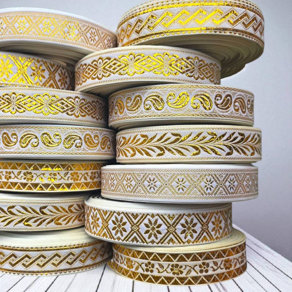 30mm ริบบิ้น เจ้าสาว ปักดิ้นทอง ริบบิ้น ผ้าปักดิ้นทอง for wedding แบ่งตัดความยาวจากม้วน สำหรับวันพิเศษ และวันแต่งงาน