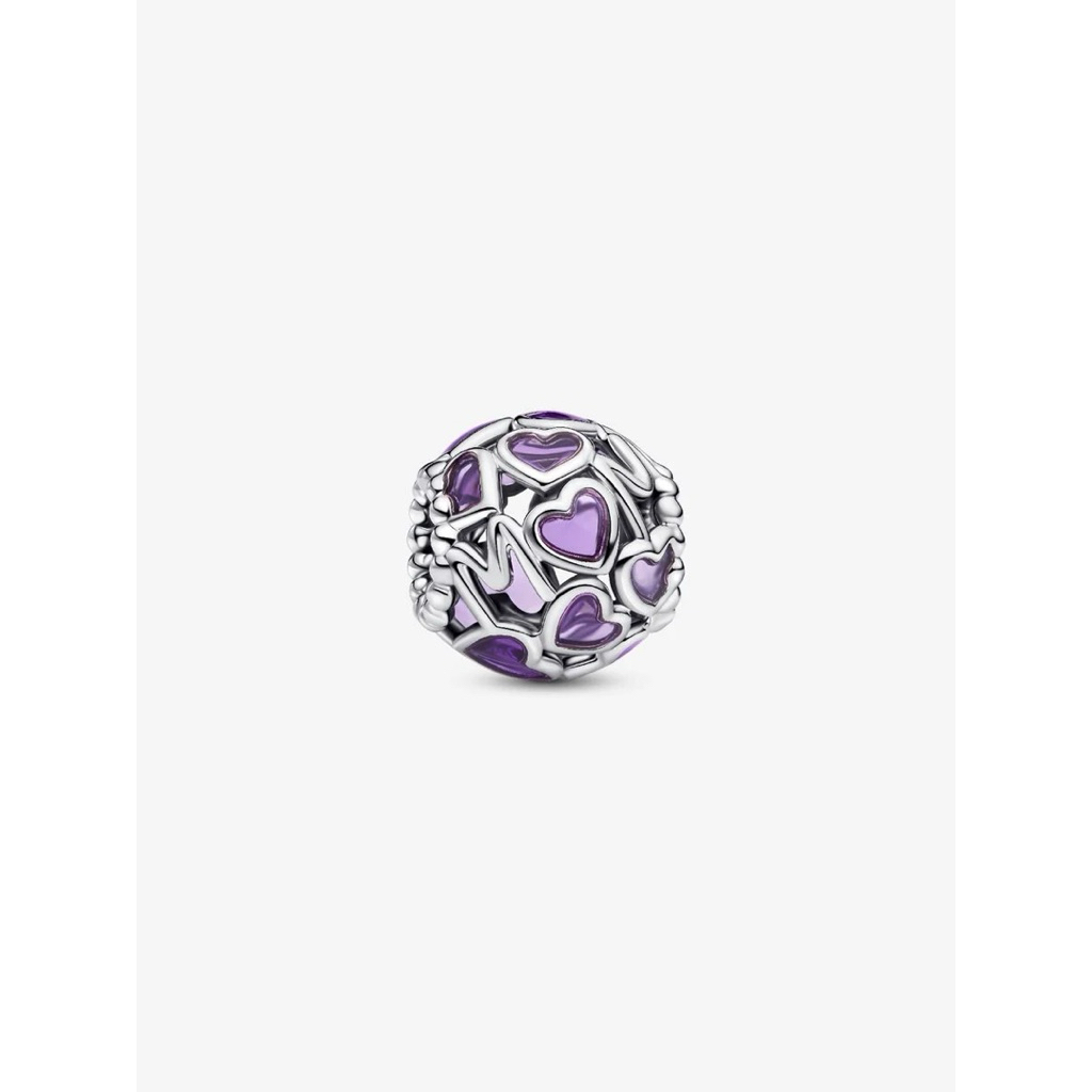 (ของแท้💯 พร้อมส่ง🔥)Pandora Purple Hearts Mum Charm แพนโดร่าชาร์มหัวใจม่วง ของแท้ มือหนึ่ง