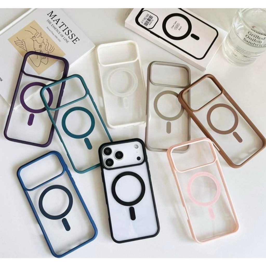 เคส MS ไม่ลงพื้นหลัง ชาร์จไร้สาย ขอบสี / เคส แม่เหล็ก เคสเรซิ่น มีสี ฟ้า ขาว ดำ ม่วง เทา