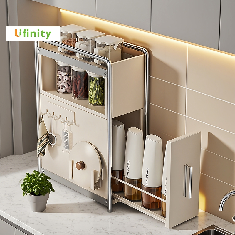 Lifinity โต๊ะเก็บของครัวพื้นที่แคบ ออร์แกนไนเซอร์ 2/3 ชั้น มีลิ้นชัก วางบนเคาน์เตอร์ได้ พร้อมลิ้นชัก