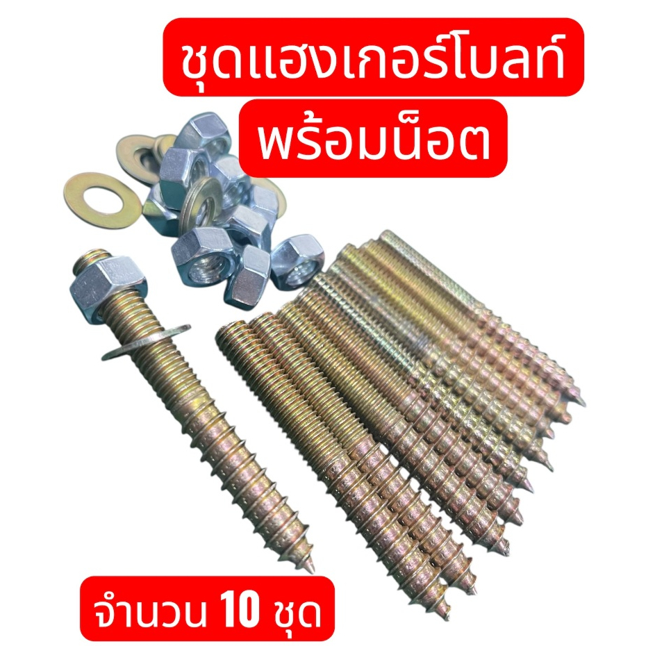 แฮงเกอร์โบลท์ พร้อมน็อตและแหวนรอง ขนาด M6x50 , M6x80 , M8x35 , M8x50 . M8x70   จำนวน 10 ชุด