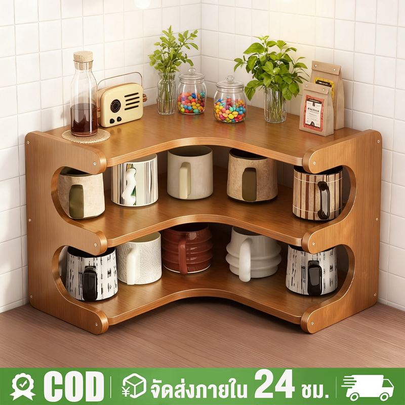 ชั้นวางของบนโต๊ะ ชั้นวางของ ชั้นวางครัว วางแก้ว holder-wood ชั้นเก็บของสไตล์ญี่ปุ่น สําหรับห้องครัว เครื่องปรุงรส [Home]