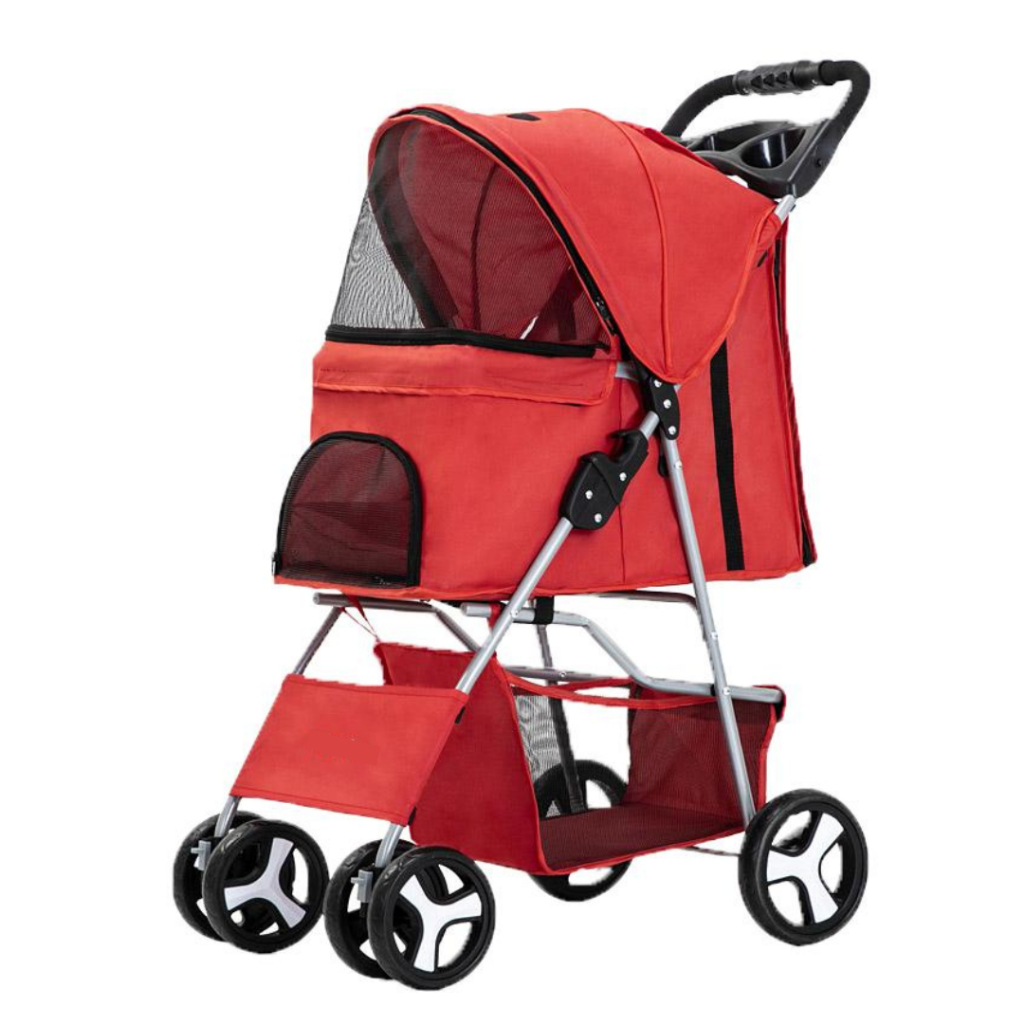 รถเข็นสัตว์เลี้ยง รถเข็นสุนัข ล้อหมุน 360 องศา บังคับง่าย ด้านบนมีหลังคาพับได้ สำหรับกันแดด รับน้ำหนัก 15 กก. - รูปที่ 5