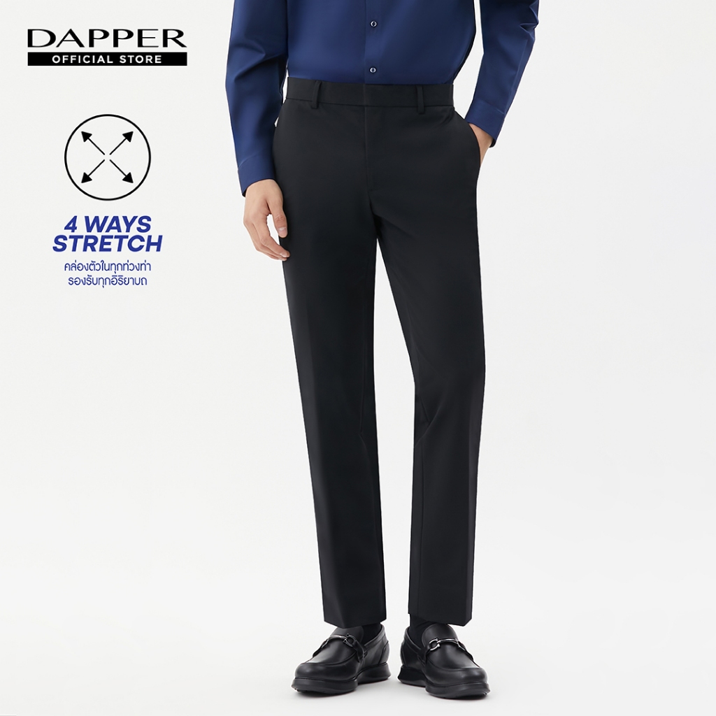DAPPER กางเกงขายาว รุ่น 4 Ways Stretch ทรง Slim-Fit สีดำ (TB9/BK/694SP)