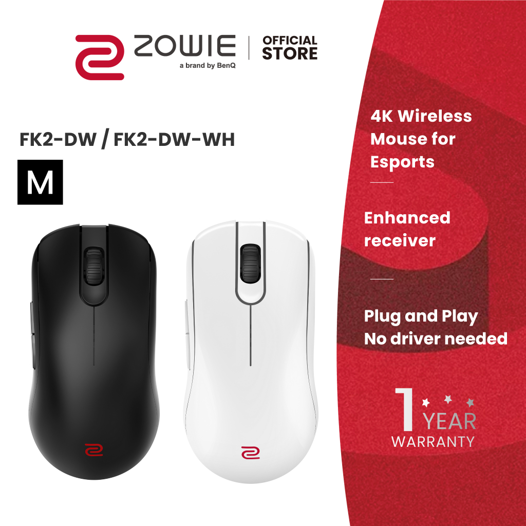 ZOWIE FK2-DW / FK2-DW-WH 4K Wireless Mouse for Esports ขนาด M/กลาง (เมาส์เกมมิ่ง 4K, เมาส์ไร้สาย)