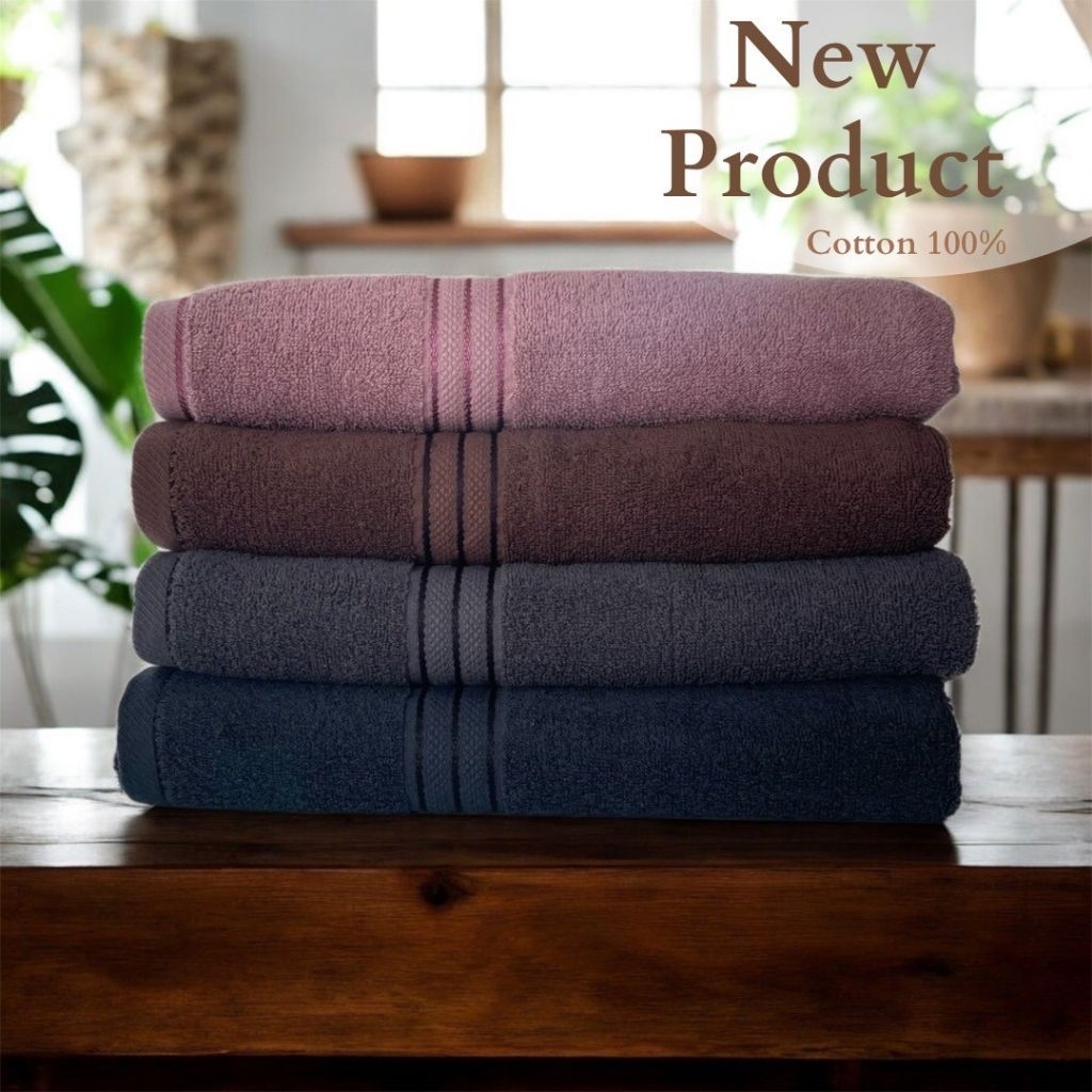 ผ้าเช็ดตัว ผ้าขนหนูสีพื้น ขนาด 70×140cm (27×54นิ้ว)