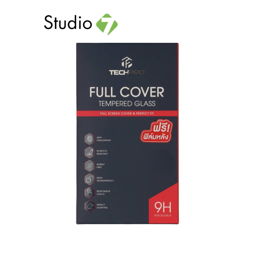 ฟิล์มกันรอย TECHPRO สำหรับ iPhone 15 Pro Max TG FF Black (F+B) by Studio7