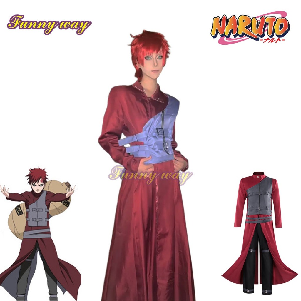 Gaara เครื่องแต่งกายคอสเพลย์ อนิเมะ Naruto เครื่องแบบนินจาสำหรับผู้ชาย Gaara ชุดชุด ถุงน่อง ฮัลโลวีน