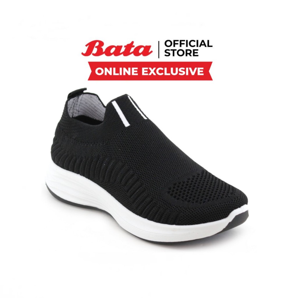 [แนะนำ +1 ไซซ์] Online Exclusive Bata บาจา รองเท้าผ้าใบแบบสวมระบายอากาศ ผ้าถัก สำหรับผู้หญิง รุ่น Infinit สีดำ 5806003