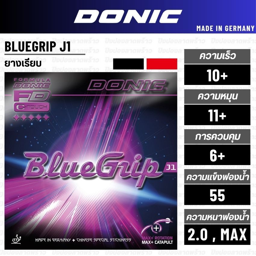 ยางปิงปอง DONIC รุ่น BLUEGRIP J1 [ แท้ 100%/ ส่งเร็ว ]